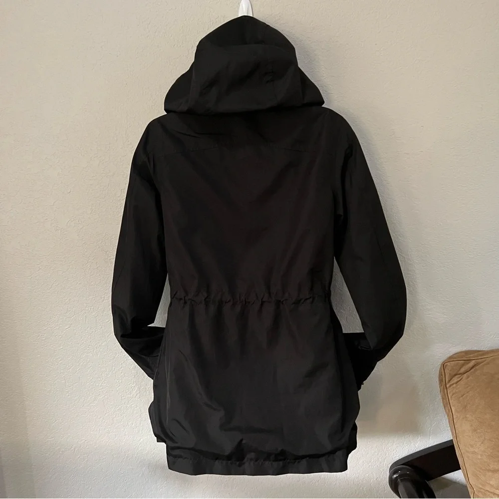 A New Day black mid length zipper snap hoodie windbreaker pockets cinch waist XS
